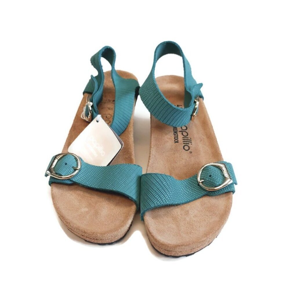 Papillio By Birkenstock Soley Leather Wedge Sandals Sz 10 Biscay Bay NARROW Fit - Picture 6 of 9